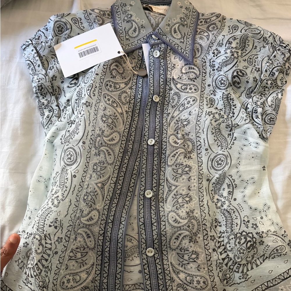 Zimmermann Blue and Gray Paisley Blouse - Picture 4 of 6